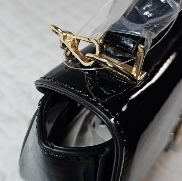 Valentino Orlandi Black Patent Leather Handbag with Gold Chain Accents NWT - Picture 9 of 10